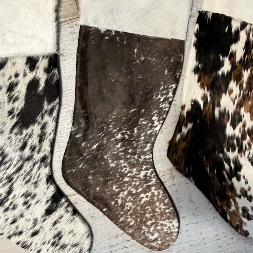 Genuine cow hide leather and fur handmade Christmas Stockings - Picture 3 of 15